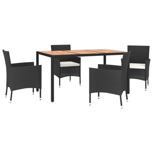 Градински трапезен комплект възглавници 5 части черен полиратан