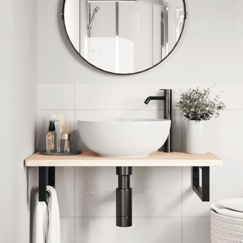 Стенен рафт за мивка, стомана и масивно дърво дъб