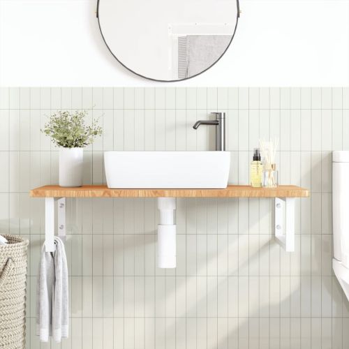 Стенен рафт за мивка, стомана и масивно дърво дъб