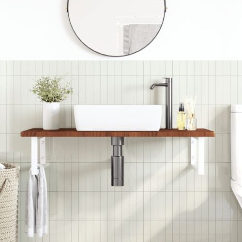 Стенен рафт за мивка, стомана и масивно дърво дъб