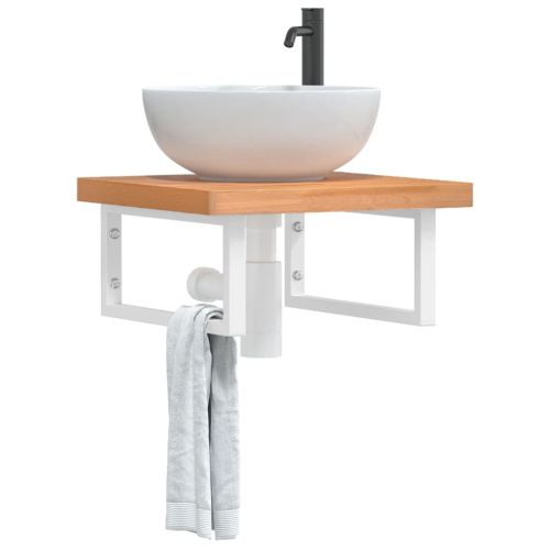 Стенен рафт за мивка, стомана и масивно дърво бук