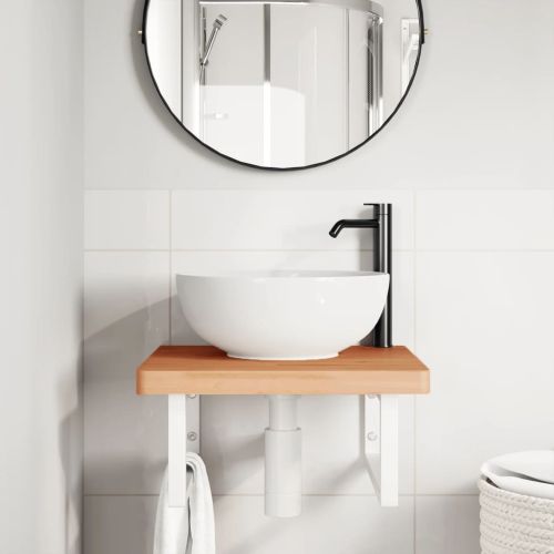 Стенен рафт за мивка, стомана и масивно дърво бук