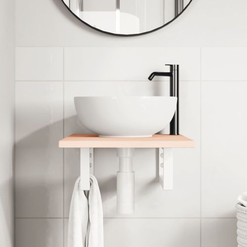 Стенен рафт за мивка, стомана и масивно дърво дъб