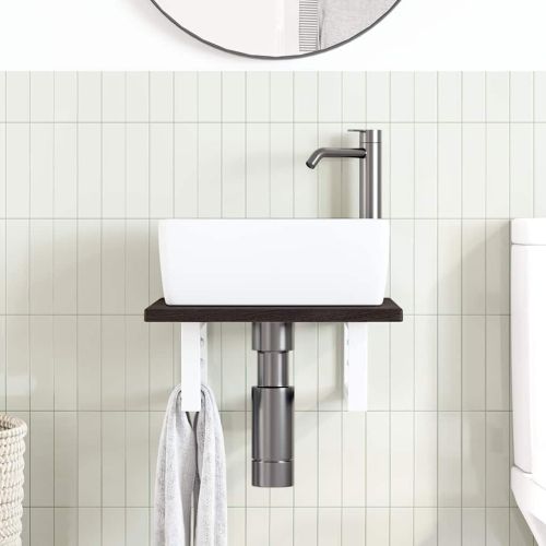 Стенен рафт за мивка, стомана и масивно дърво дъб