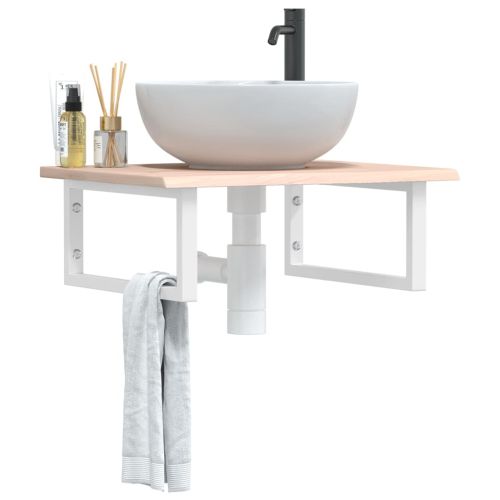 Стенен рафт за мивка, стомана и масивно дърво дъб