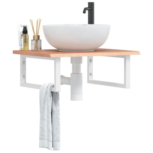 Стенен рафт за мивка, стомана и масивно дърво дъб