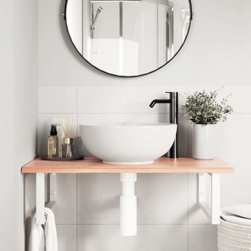 Стенен рафт за мивка, стомана и масивно дърво дъб