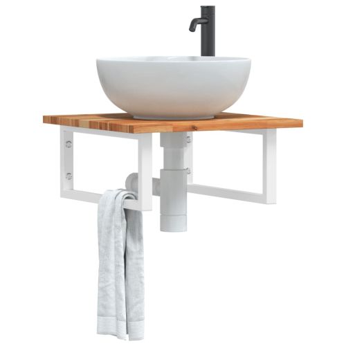 Стенен рафт за мивка, стомана и масивно дърво акация