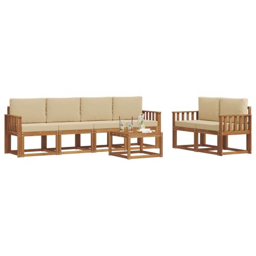 Комплект дивани за открито 7 pcs Натурален и Бежов