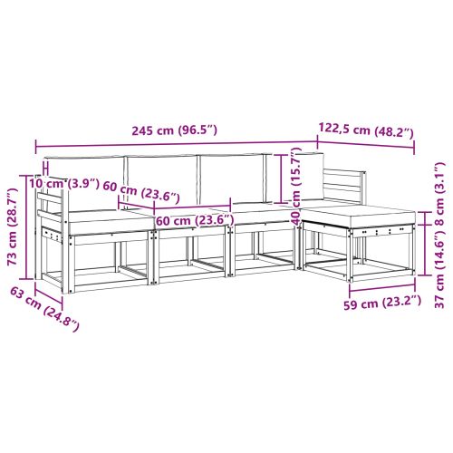 Комплект дивани за открито 5 pcs Натурален и Крема