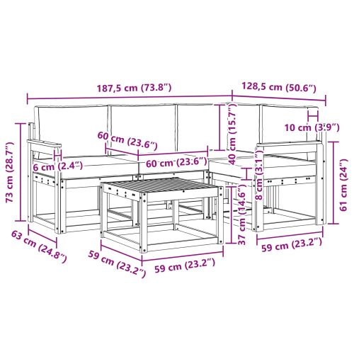 Комплект дивани за открито 5 pcs Натурален и Бежов
