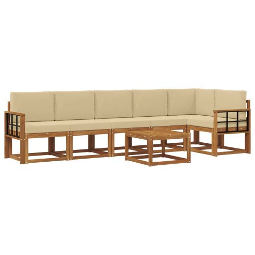 Комплект дивани за открито 7 pcs Натурален и Бежов