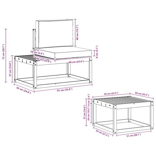 Комплект дивани за открито с възглавница 3 pcs Естествен