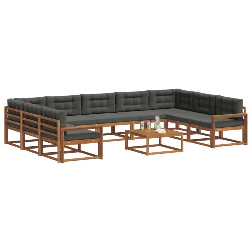 Комплект дивани за открито 10 pcs Натурален и Антрацит