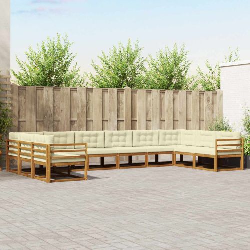 Комплект дивани за открито 10 pcs Натурален и Крема