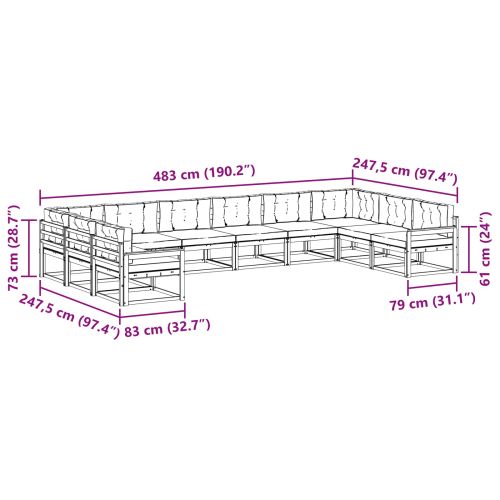 Комплект дивани за открито 10 pcs Натурален и Крема