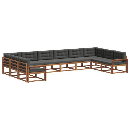 Комплект дивани за открито 10 pcs Натурален и Антрацит