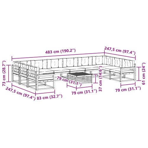 Комплект дивани за открито 11 pcs Натурален и Антрацит