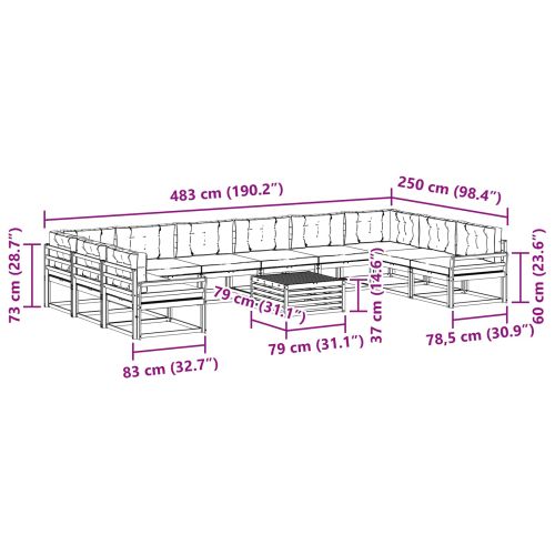 Комплект дивани за открито 11 pcs Натурален и Крема