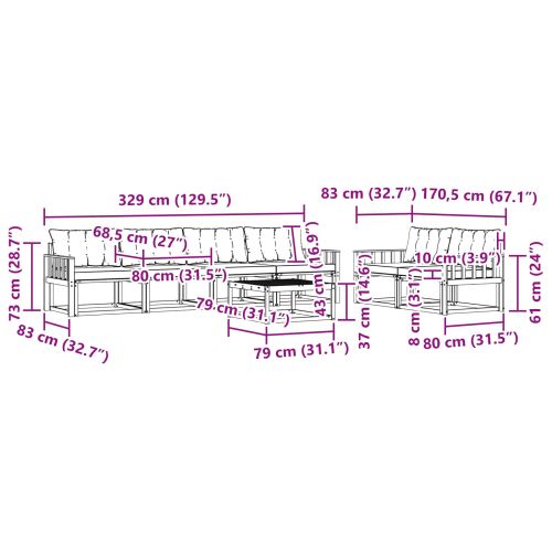Комплект дивани за открито 7 pcs Естествено и черно