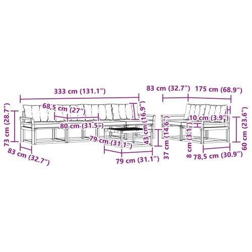 Комплект дивани за открито 7 pcs Естествено и черно