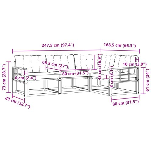 Комплект дивани за открито 4 pcs Натурален и Крема