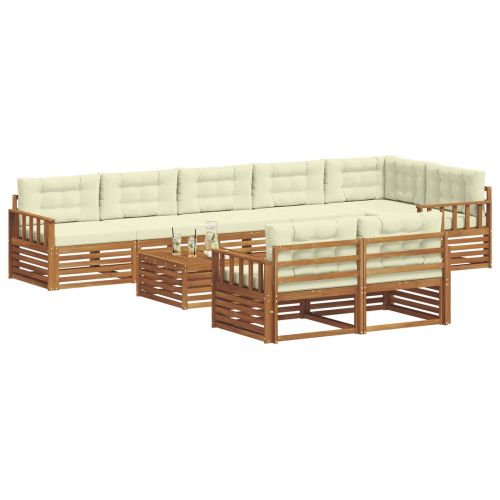Комплект дивани за открито 9 pcs Натурален и Крема