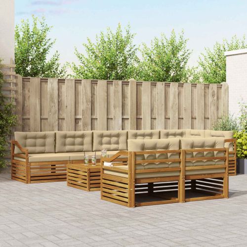 Комплект дивани за открито 9 pcs Натурален и Бежов