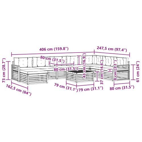 Комплект дивани за открито 9 pcs Натурален и Антрацит
