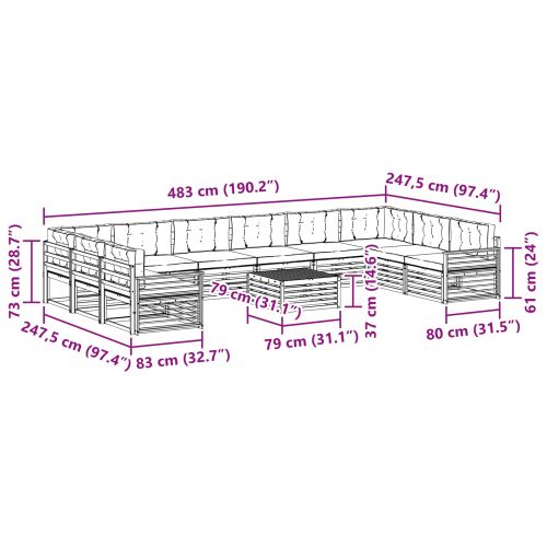 Комплекти дивани с възглавница 11 pcs Естествено и светло сиво