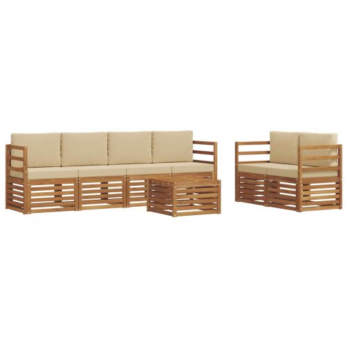 Комплект дивани за открито 7 pcs Натурален и Бежов