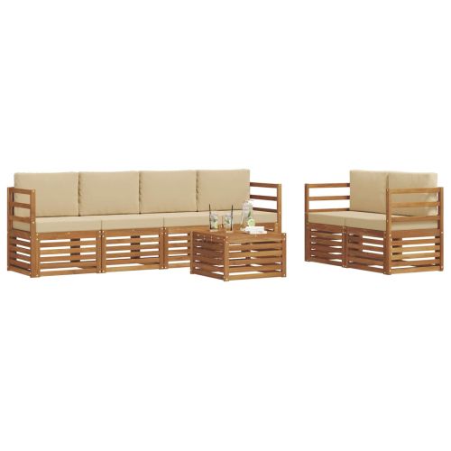 Комплект дивани за открито 7 pcs Натурален и Бежов