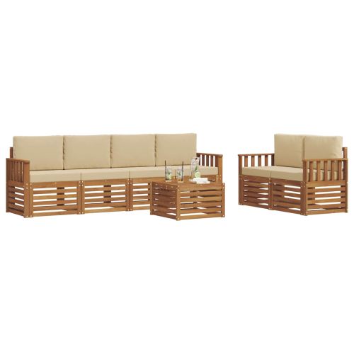 Комплект дивани за открито 7 pcs Натурален и Бежов