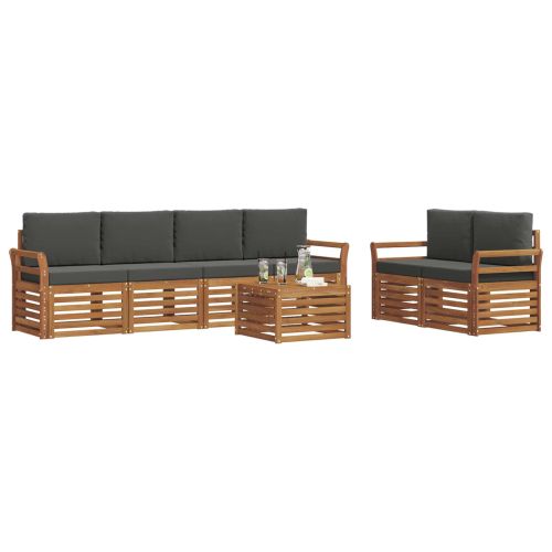 Комплект дивани за открито 7 pcs Натурален и Антрацит