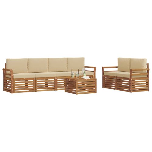 Комплект дивани за открито 7 pcs Натурален и Бежов