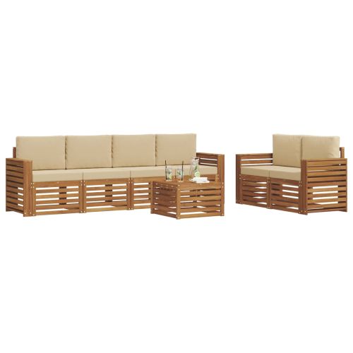 Комплект дивани за открито 7 pcs Натурален и Бежов