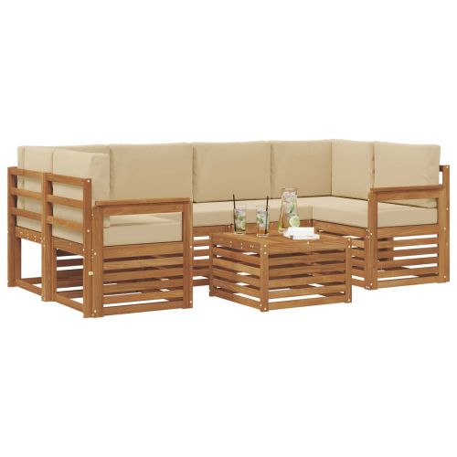 Комплект дивани за открито 7 pcs Натурален и Бежов