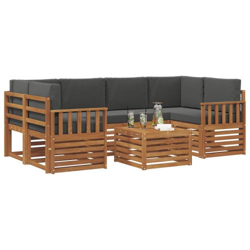 Комплект дивани за открито 7 pcs Натурален и Антрацит