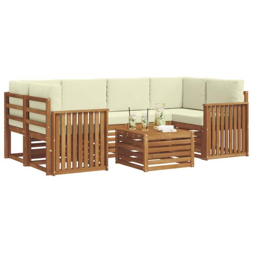 Комплект дивани за открито 7 pcs Натурален и Крема