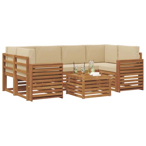 Комплект дивани за открито 7 pcs Натурален и Бежов