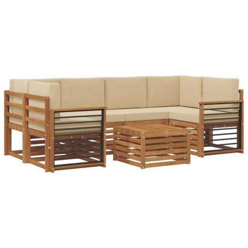 Комплект дивани за открито 7 pcs Натурален и Бежов