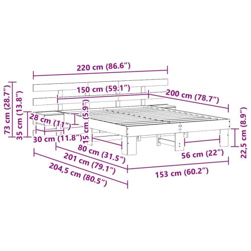 Рамка за легло Кафяво 150 x 200 cm Солидно борово дърво