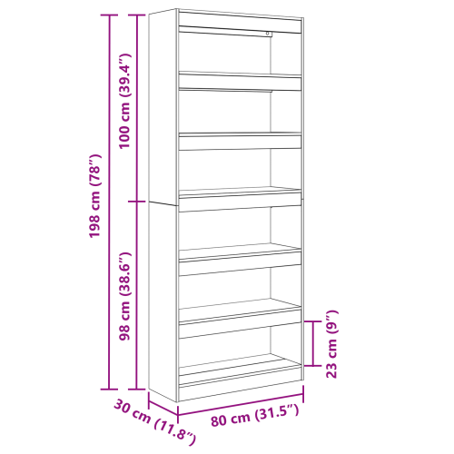 Шкаф за книги Сив Сонома 80 x 30 x 198 см Инженерно дърво