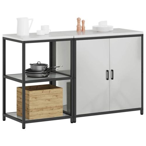 Комплект за кухненско съхранение с рафт с врата 2 pcs Сребрист