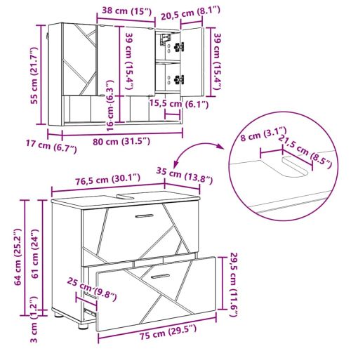 Комплект мебели за баня с чекмедже с рафт 2 pcs Димян дъб