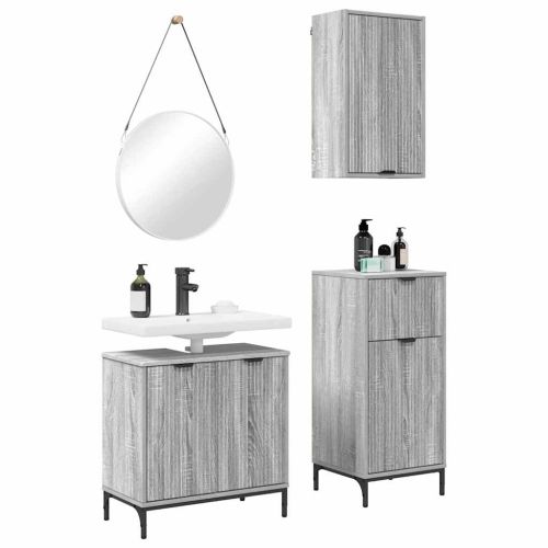 Комплект мебели за баня с рафт 3 pcs Сив сонома Инженерно дърво