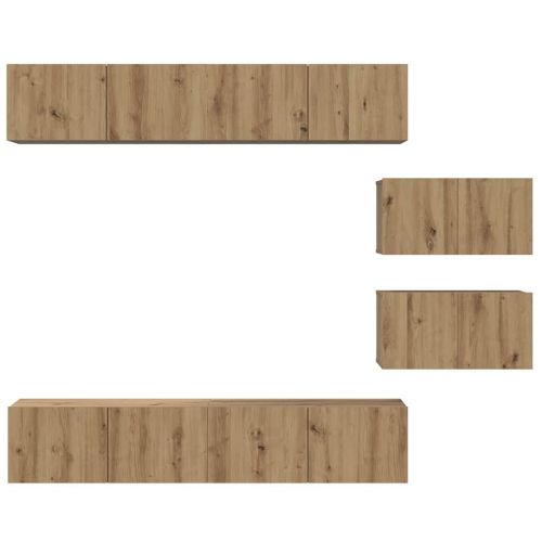 Комплект ТВ шкаф Монтиране на стена 6 pcs Дъб Инженерно дърво
