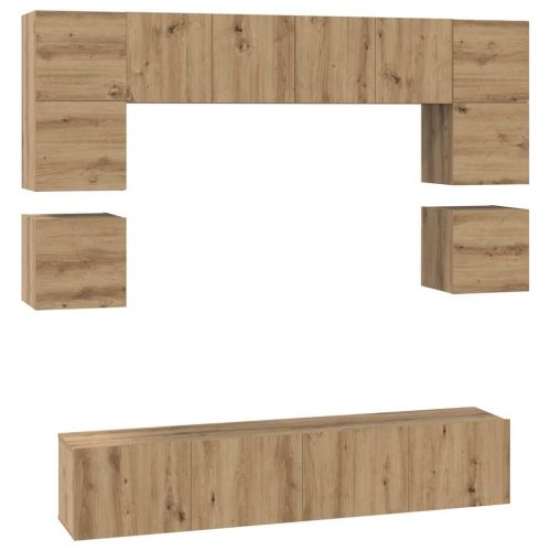 Комплект ТВ шкаф Монтиране на стена 8 pcs Дъб Инженерно дърво