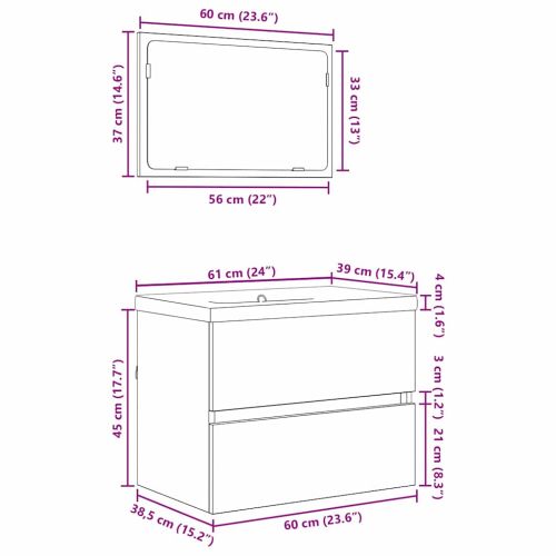 Комплект мебели за баня 3 pcs Старо дърво Инженерно дърво