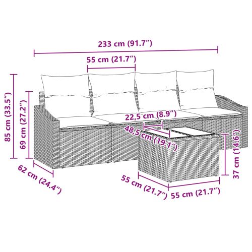 Комплект дивани с възглавница 5 pcs Сив и тъмносин полиратан